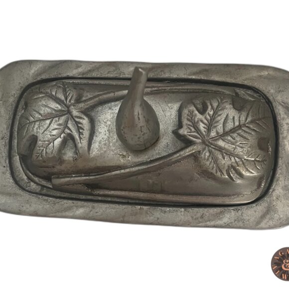 Vintage Vari Diseños Pewter Co. Butter Dish with Leaf Pattern – Made in Mexico - Picture 2 of 4